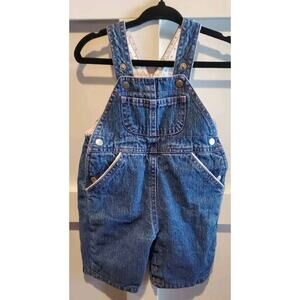 Baby Beginnings Adjustable Denim Overalls Rosette Lining 0-3 Months Flaw